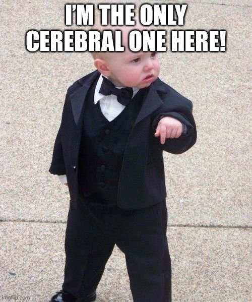 Baby Godfather | I’M THE ONLY CEREBRAL ONE HERE! | image tagged in memes,baby godfather | made w/ Imgflip meme maker