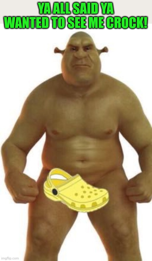 Shrek Deleted scene? | YA ALL SAID YA WANTED TO SEE ME CROCK! | image tagged in shrek,cursed image,its time to stop,huge,crocs | made w/ Imgflip meme maker