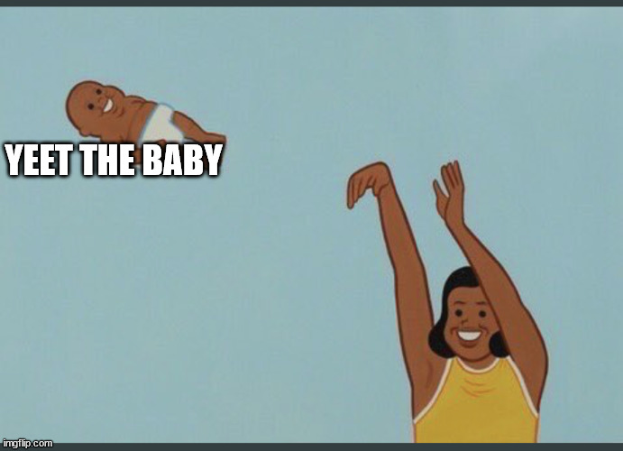 baby yeet | YEET THE BABY | image tagged in baby yeet | made w/ Imgflip meme maker