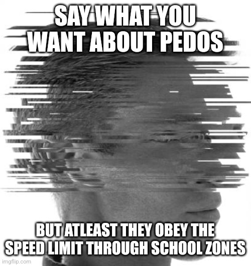 SAY WHAT YOU WANT ABOUT PEDOS; BUT ATLEAST THEY OBEY THE SPEED LIMIT THROUGH SCHOOL ZONES | image tagged in funny memes | made w/ Imgflip meme maker