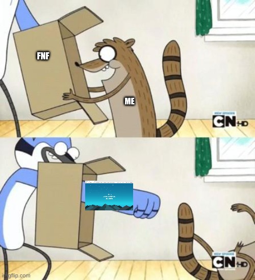 yet another goguardian meme | FNF; ME | image tagged in mordecai punches rigby through a box | made w/ Imgflip meme maker
