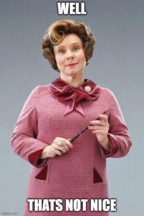 Dolores Umbridge | WELL THATS NOT NICE | image tagged in dolores umbridge | made w/ Imgflip meme maker