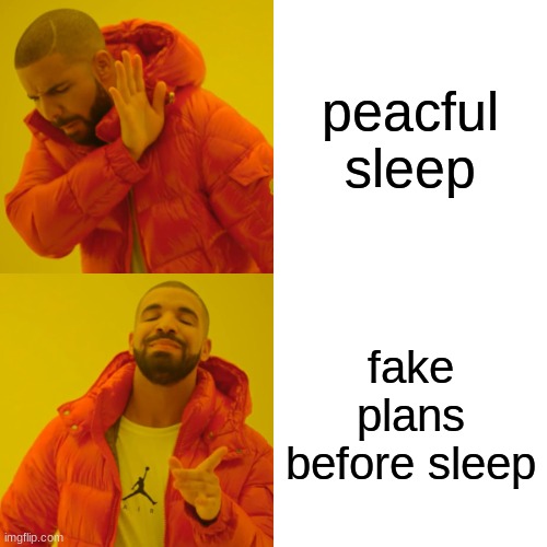 Drake Hotline Bling Meme | peacful sleep; fake plans before sleep | image tagged in memes,drake hotline bling | made w/ Imgflip meme maker