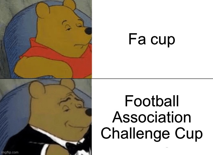 Sorry this one is kinda lackluster :/ | Fa cup; Football Association Challenge Cup | image tagged in memes,tuxedo winnie the pooh | made w/ Imgflip meme maker
