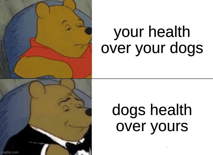 Tuxedo Winnie The Pooh Meme | your health over your dogs; dogs health over yours | image tagged in memes,tuxedo winnie the pooh | made w/ Imgflip meme maker