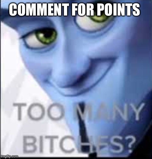 too many bitches? | COMMENT FOR POINTS | image tagged in too many bitches | made w/ Imgflip meme maker