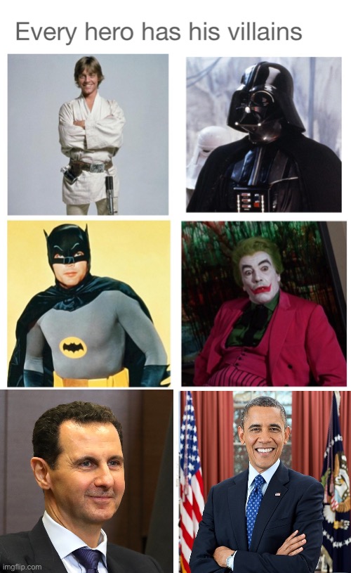 Good vs evil | image tagged in obama,syria,edgy | made w/ Imgflip meme maker