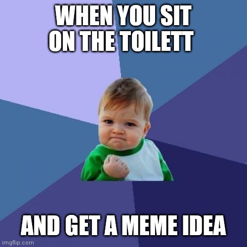 Success Kid | WHEN YOU SIT ON THE TOILETT; AND GET A MEME IDEA | image tagged in memes,success kid,toilet | made w/ Imgflip meme maker