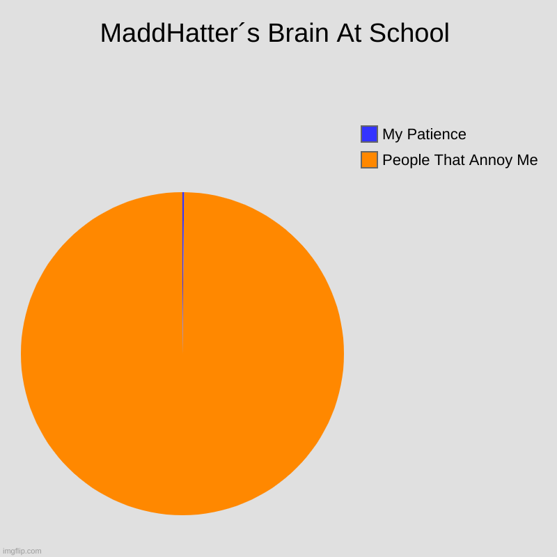 Middle School Brain | MaddHatter´s Brain At School | People That Annoy Me, My Patience | image tagged in charts,school,middle school,kids,pie chart | made w/ Imgflip chart maker