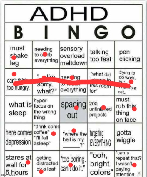 adhd bingo | image tagged in adhd bingo | made w/ Imgflip meme maker