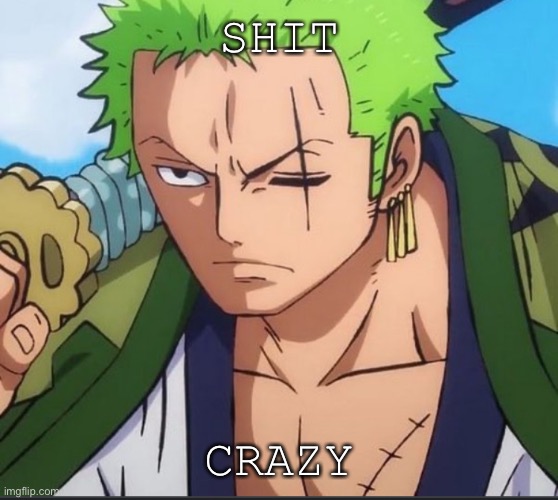 Zoro shit crazy | SHIT; CRAZY | image tagged in zoro shit crazy | made w/ Imgflip meme maker