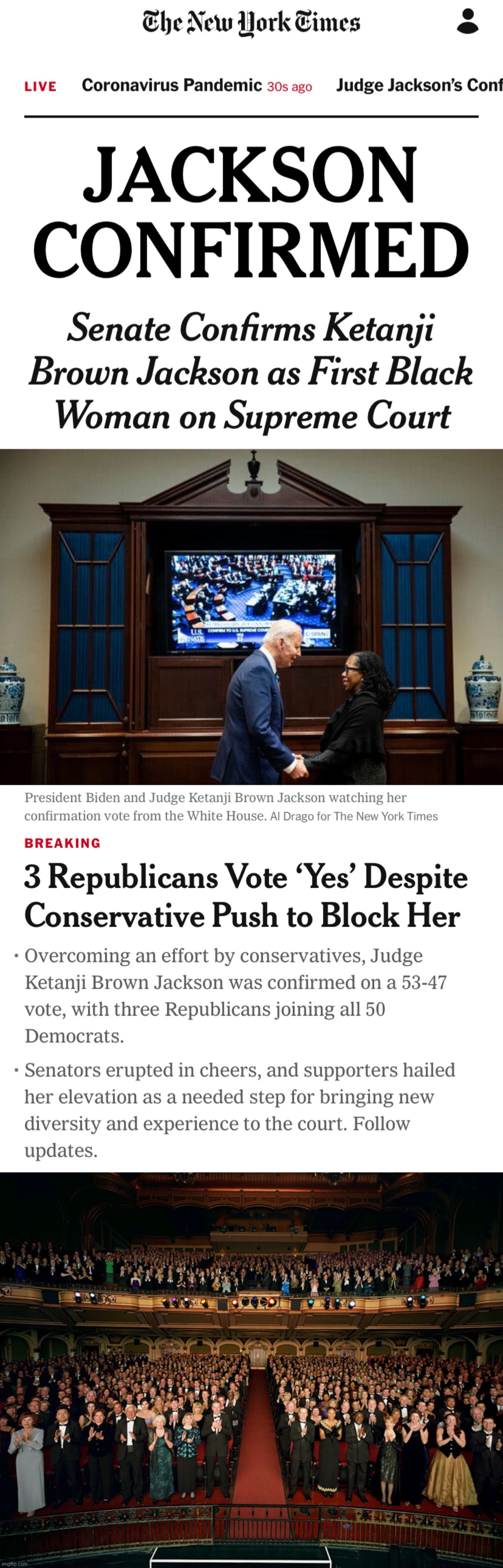 “Justice Ketanji Brown Jackson” | image tagged in kbj confirmed,standing ovation,scotus,supreme court,justice,ketanji brown jackson | made w/ Imgflip meme maker