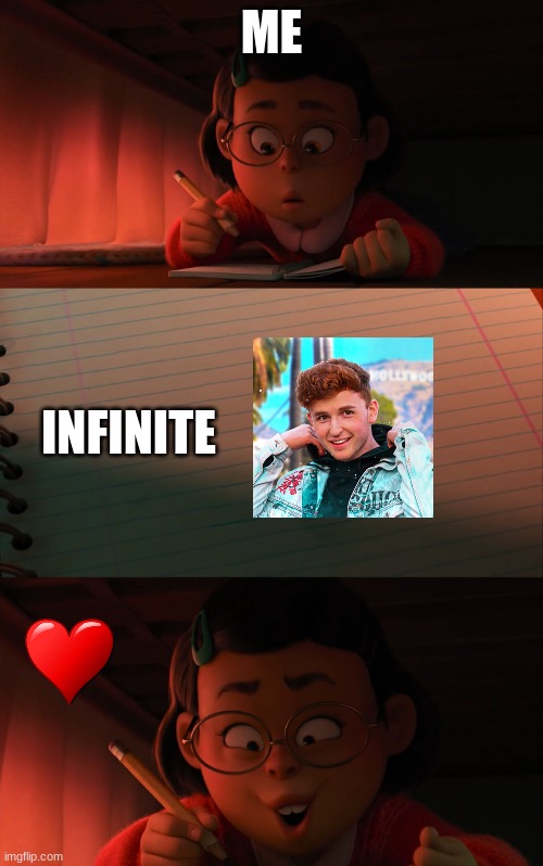 <3 | ME; INFINITE | image tagged in turning red draw,infinite,youtuber | made w/ Imgflip meme maker