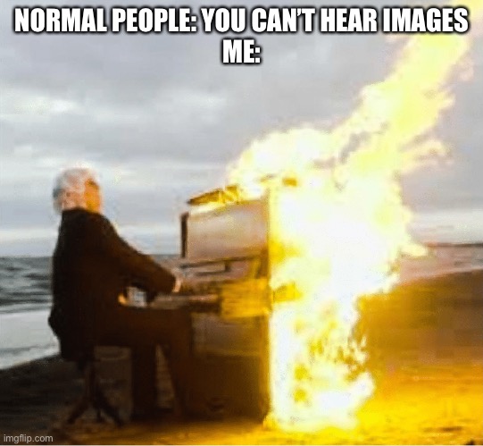 I can hear the (botw) guardian theme | NORMAL PEOPLE: YOU CAN’T HEAR IMAGES
ME: | image tagged in playing flaming piano | made w/ Imgflip meme maker