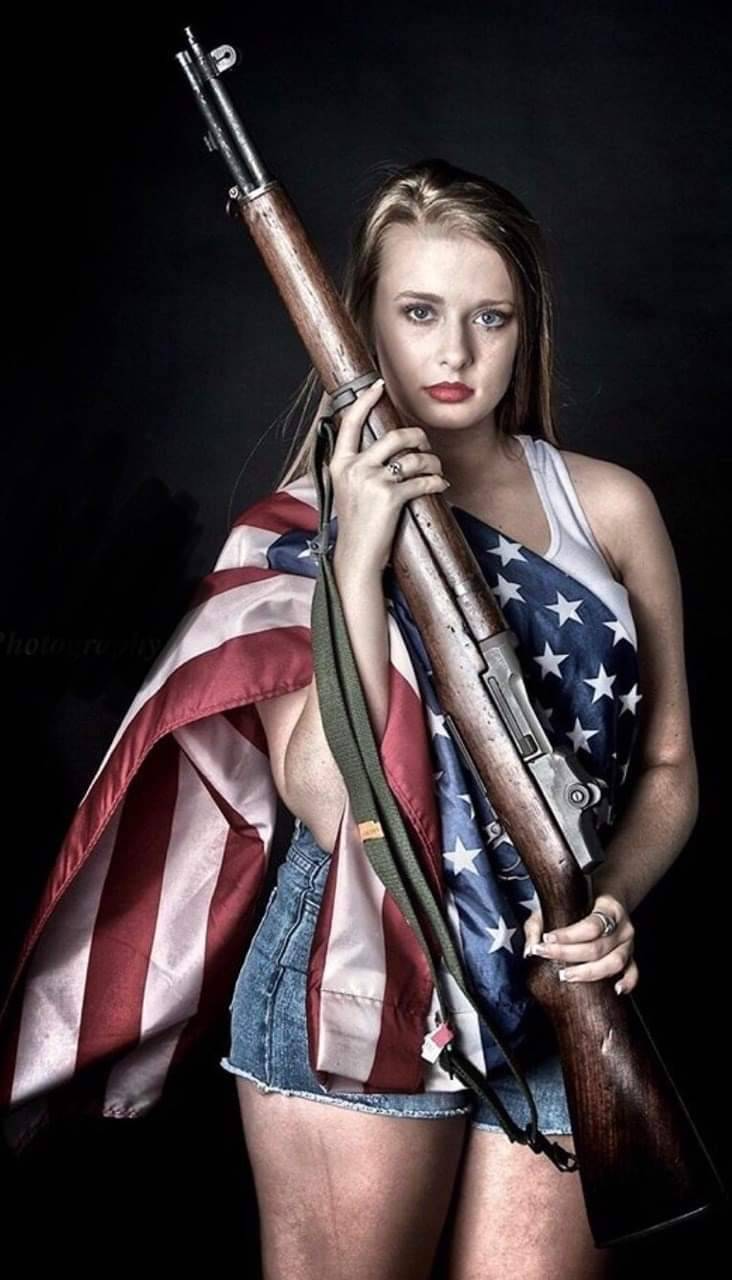 High Quality Patriotic woman American flag rifle m1 Garand Blank Meme Template