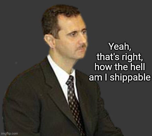 Bashar al-Assad Staring | Yeah, that's right, how the hell am I shippable | image tagged in s | made w/ Imgflip meme maker