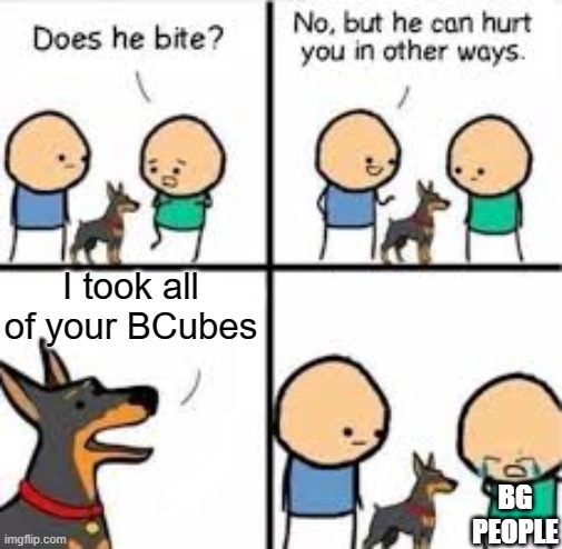 goodbye BCubes | I took all of your BCubes; BG PEOPLE | image tagged in he can hurt you in other ways | made w/ Imgflip meme maker