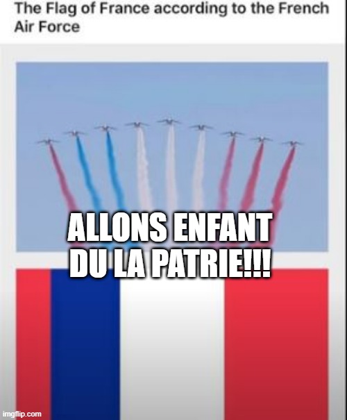 Qu'elle Domage | ALLONS ENFANT DU LA PATRIE!!! | image tagged in you had one job | made w/ Imgflip meme maker