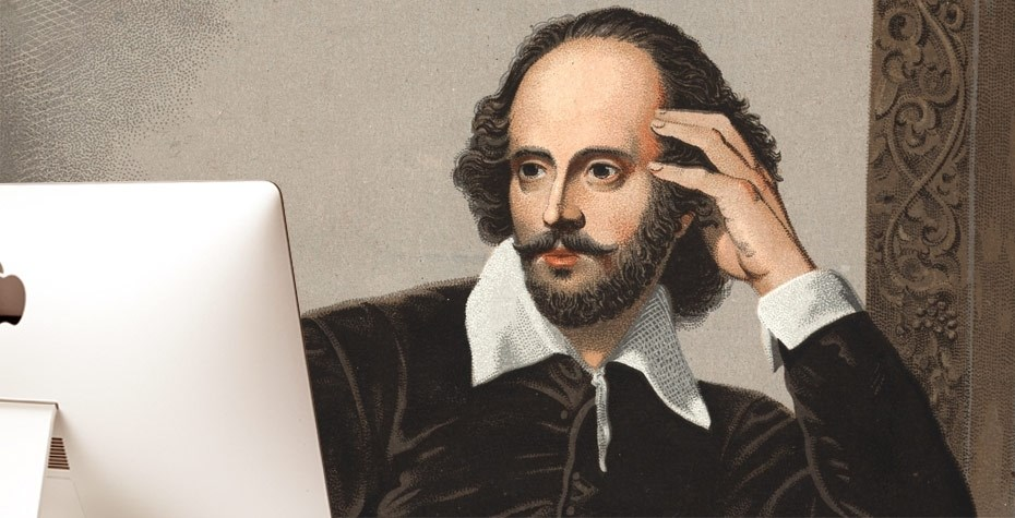 Shakespeare with computer Blank Meme Template