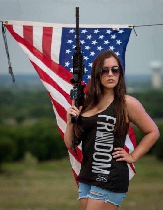 Freedom patriotic sexy woman rifle gun flag Blank Meme Template