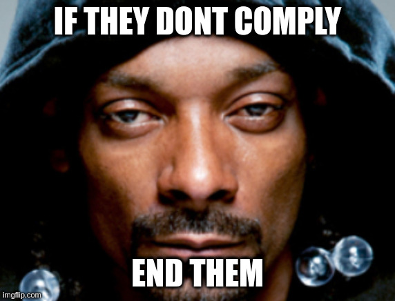 Snoop Scowl | IF THEY DONT COMPLY; END THEM | image tagged in snoop scowl | made w/ Imgflip meme maker