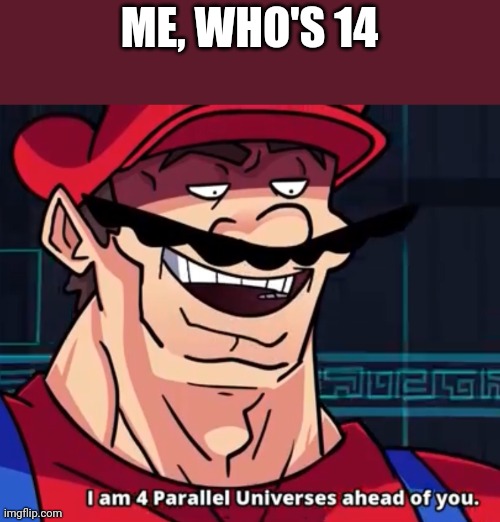 I Am 4 Parallel Universes Ahead Of You | ME, WHO'S 14 | image tagged in i am 4 parallel universes ahead of you | made w/ Imgflip meme maker