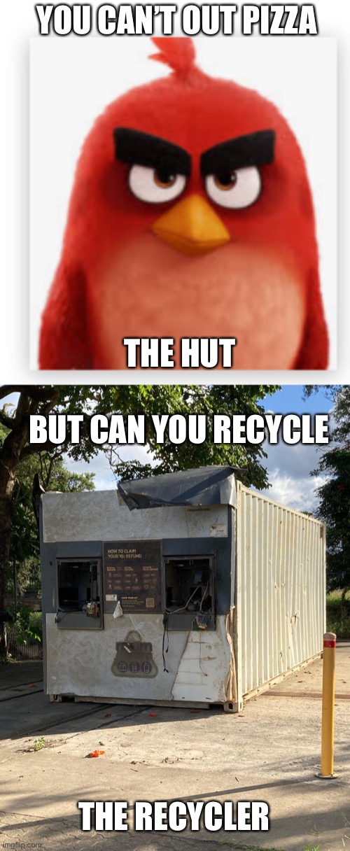 Recycling | YOU CAN’T OUT PIZZA; THE HUT; BUT CAN YOU RECYCLE; THE RECYCLER | image tagged in when someone out pizzas the hut,recycling,recycle,metacycle | made w/ Imgflip meme maker