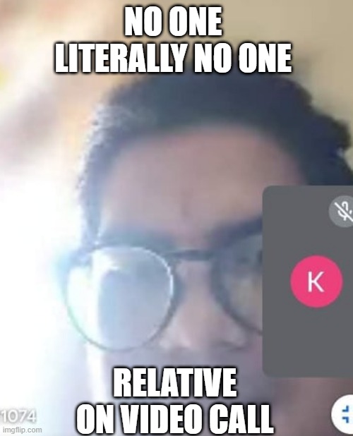 no | NO ONE 
LITERALLY NO ONE; RELATIVE ON VIDEO CALL | image tagged in funny | made w/ Imgflip meme maker