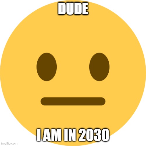 Neutral Emoji | DUDE; I AM IN 2030 | image tagged in neutral emoji | made w/ Imgflip meme maker