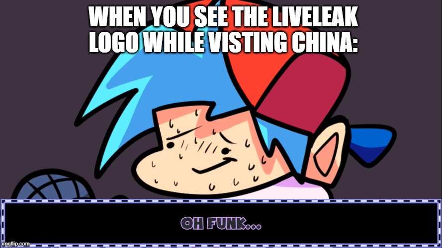 CHINA | WHEN YOU SEE THE LIVELEAK LOGO WHILE VISTING CHINA: | image tagged in memes | made w/ Imgflip meme maker