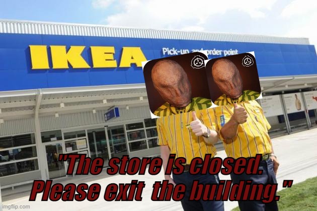 Please exit the store. [SCP-3008] | "The store is closed. Please exit  the building." | image tagged in ikea,scp 3008,lost in ikea,no ikea meatballs | made w/ Imgflip meme maker