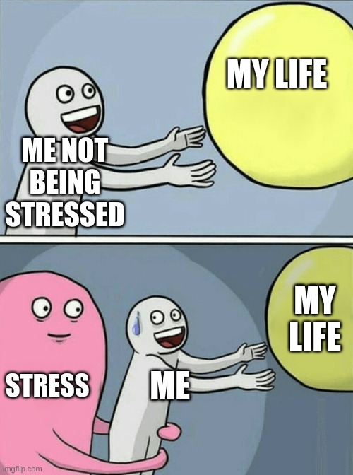why | MY LIFE; ME NOT BEING STRESSED; MY LIFE; STRESS; ME | image tagged in memes,running away balloon,stress,why | made w/ Imgflip meme maker