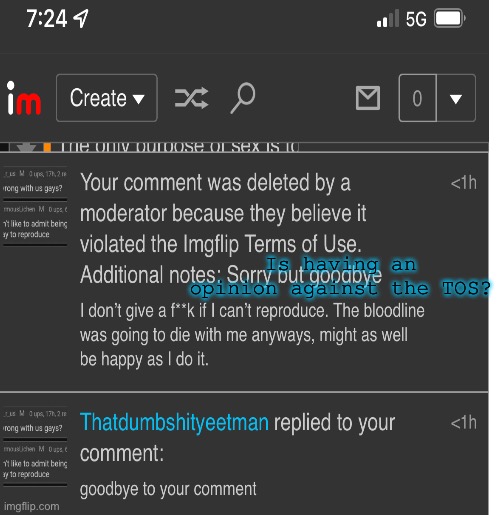 Is having an opinion against the TOS? | made w/ Imgflip meme maker