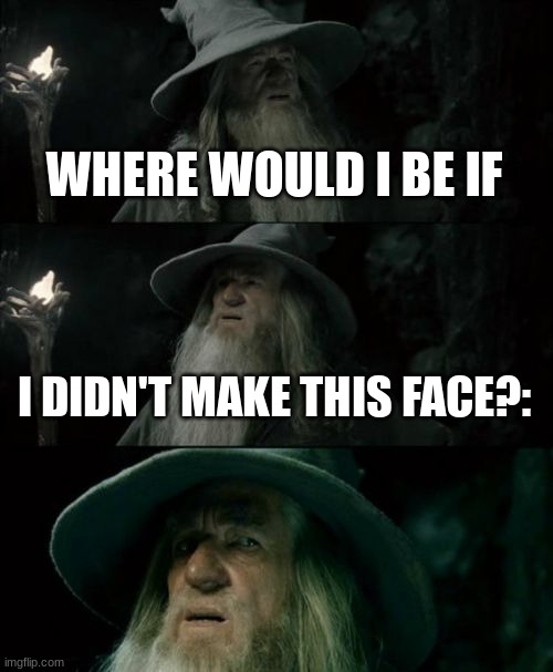 This I think is the face that makes this a meme | WHERE WOULD I BE IF; I DIDN'T MAKE THIS FACE?: | image tagged in memes,confused gandalf | made w/ Imgflip meme maker