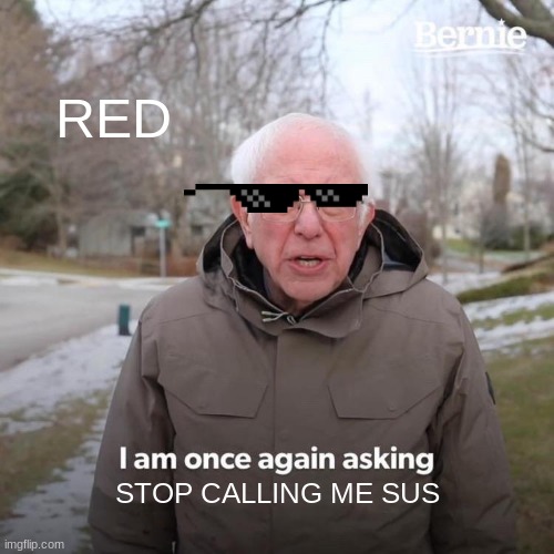 Bernie I Am Once Again Asking For Your Support | RED; STOP CALLING ME SUS | image tagged in memes,bernie i am once again asking for your support | made w/ Imgflip meme maker