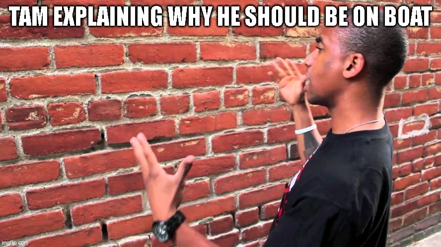 Brick wall | TAM EXPLAINING WHY HE SHOULD BE ON BOAT | image tagged in brick wall | made w/ Imgflip meme maker