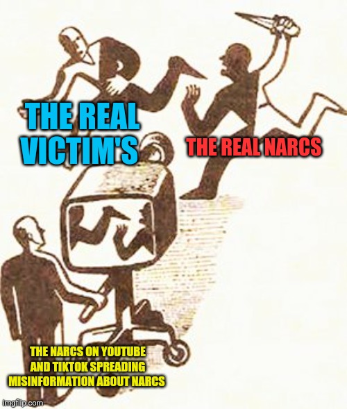 Actual narcs |  THE REAL VICTIM'S; THE REAL NARCS; THE NARCS ON YOUTUBE AND TIKTOK SPREADING MISINFORMATION ABOUT NARCS | image tagged in actual media,media,social media,tiktok,youtube,narcissist | made w/ Imgflip meme maker
