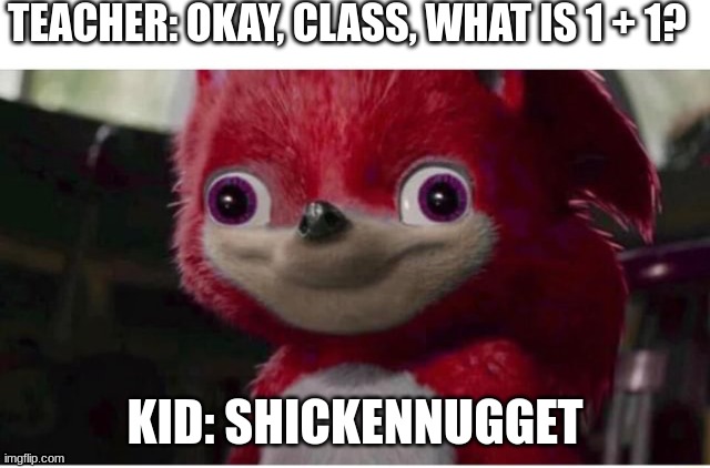 Shickennugget | TEACHER: OKAY, CLASS, WHAT IS 1 + 1? KID: SHICKENNUGGET | image tagged in shickennugget | made w/ Imgflip meme maker