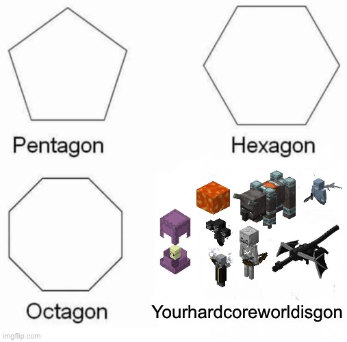 One wrong move and your OP enchanted netherite hoe is gone | Yourhardcoreworldisgon | image tagged in memes,pentagon hexagon octagon | made w/ Imgflip meme maker