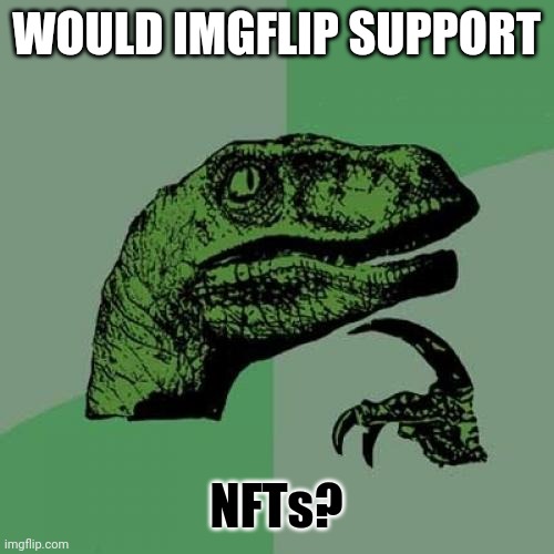 Curious :/ | WOULD IMGFLIP SUPPORT; NFTs? | image tagged in memes,philosoraptor,nft,non fungible token,imgflip,crypto | made w/ Imgflip meme maker