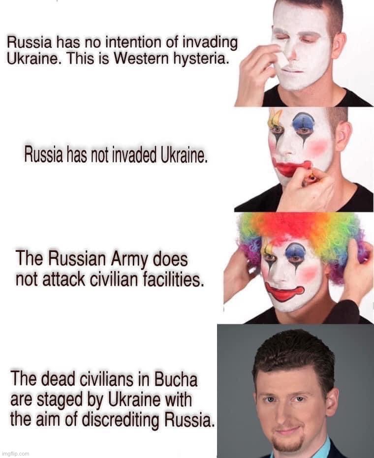Russian propaganda clown | image tagged in russian propaganda clown,russian,propaganda,clown,clown applying makeup,ukrainian lives matter | made w/ Imgflip meme maker