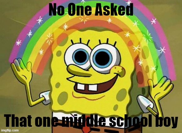 Imagination Spongebob | No One Asked; That one middle school boy | image tagged in memes,imagination spongebob | made w/ Imgflip meme maker