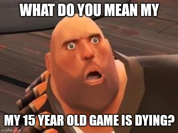 TF2 Heavy | WHAT DO YOU MEAN MY MY 15 YEAR OLD GAME IS DYING? | image tagged in tf2 heavy | made w/ Imgflip meme maker