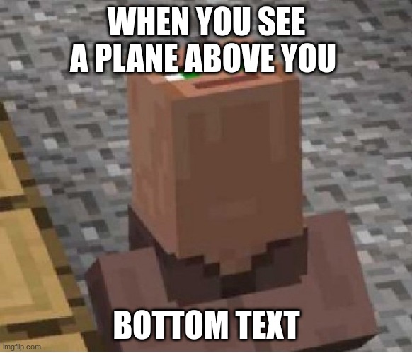 yes yes why | WHEN YOU SEE A PLANE ABOVE YOU; BOTTOM TEXT | image tagged in minecraft villager looking up | made w/ Imgflip meme maker