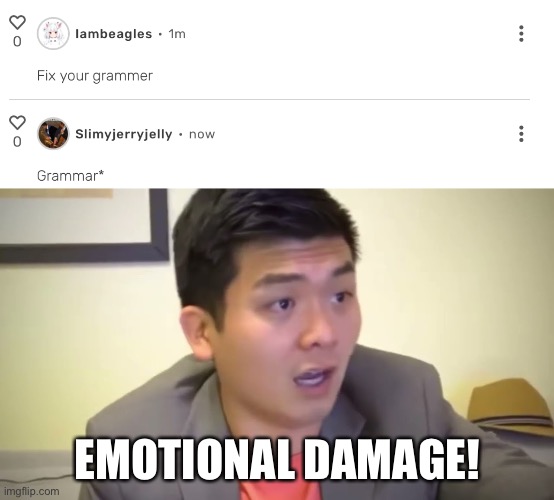 Ouch, that’s gotta hurt. | EMOTIONAL DAMAGE! | image tagged in emotional damage,memes,typo,meme man rostid,funny | made w/ Imgflip meme maker