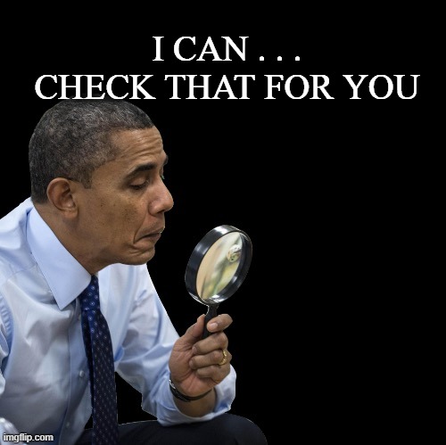 Obama Spy | I CAN . . . CHECK THAT FOR YOU | image tagged in obama spy | made w/ Imgflip meme maker