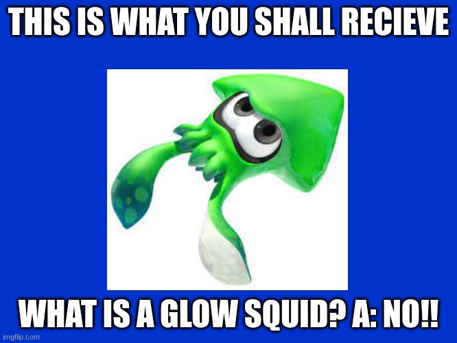 THIS IS WHAT YOU SHALL RECIEVE WHAT IS A GLOW SQUID? A: NO!! | made w/ Imgflip meme maker