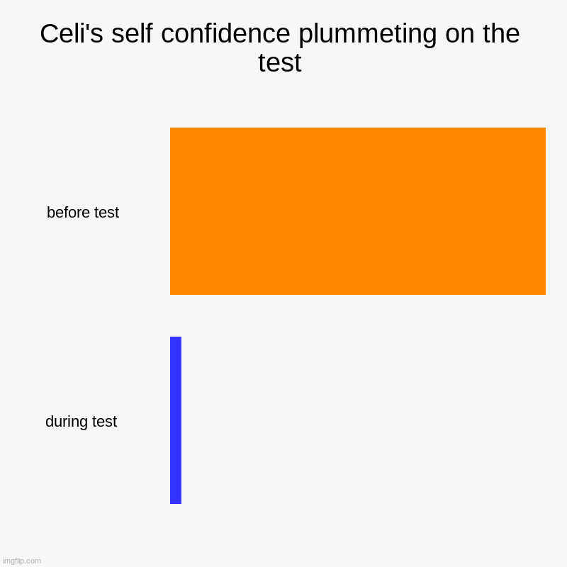 Celi's self confidence plummeting on the test | before test, during test | image tagged in charts,bar charts | made w/ Imgflip chart maker