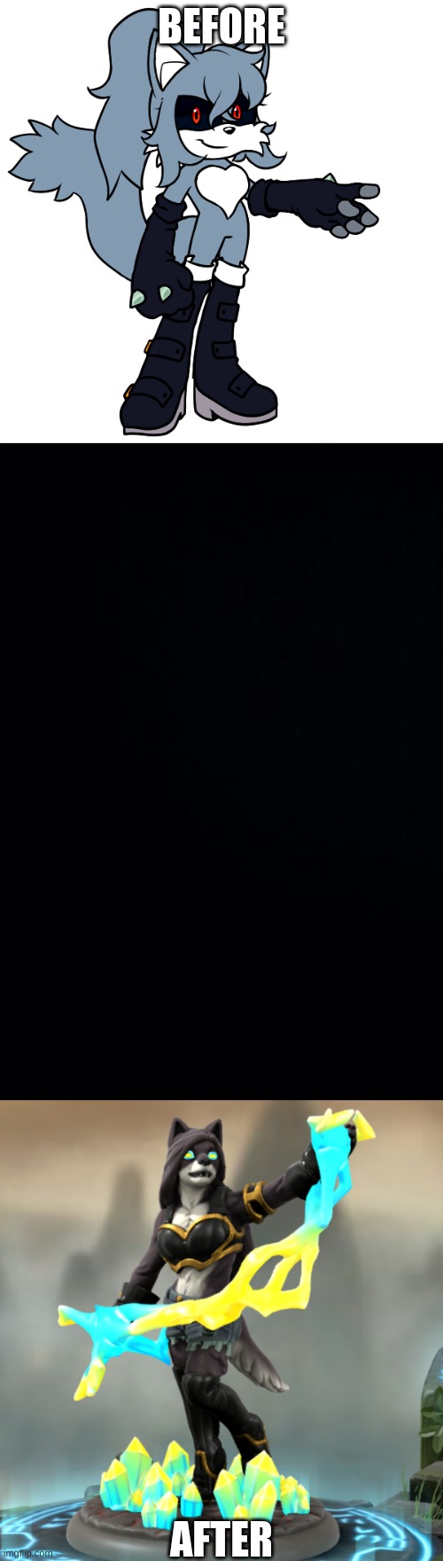 Up next is Tails | BEFORE; AFTER | image tagged in black background | made w/ Imgflip meme maker