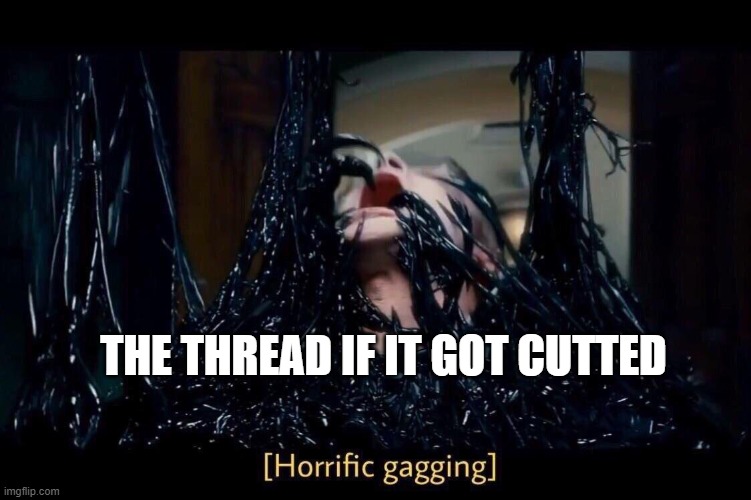 Horrific Gagging | THE THREAD IF IT GOT CUTTED | image tagged in horrific gagging | made w/ Imgflip meme maker